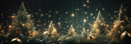 Winter fir trees and pines. Christmas and New Year background. Festive seasonal Christmas bright background. Holiday poster and banner, greeting card. generative aiの素材