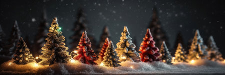 Winter fir trees and pines. Christmas and New Year background. Festive seasonal Christmas bright background. Holiday poster and banner, greeting card. generative aiの素材