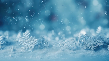Winter blue background with snowflakes. Christmas and New Year background. Festive seasonal Christmas bright background. Holiday poster and banner, greeting card. generative aiの素材