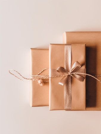 Background with gift boxes. Gift box flat top view. Poster surprise birthday, valentine's day, wedding and anniversary. generative aiの素材