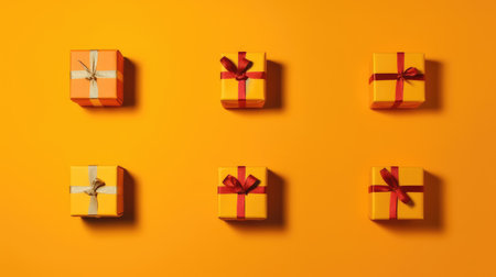 Background with gift boxes. Gift box flat top view. Poster surprise birthday, valentine's day, wedding and anniversary. generative aiの素材