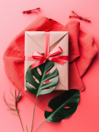 Background with gift boxes. Gift box flat top view. Poster surprise birthday, valentine's day, wedding and anniversary. generative aiの素材