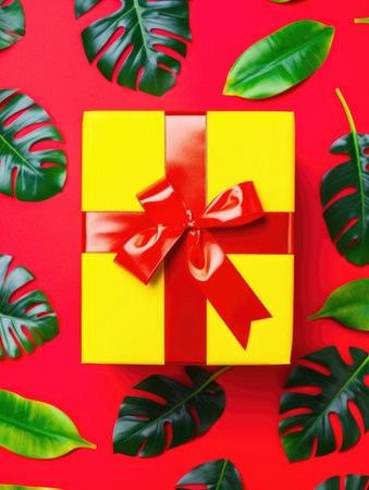 Background with gift boxes. Gift box flat top view. Poster surprise birthday, valentine's day, wedding and anniversary. generative aiの素材