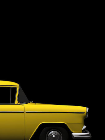Retro yellow car on a black background. 3d rendering.の素材