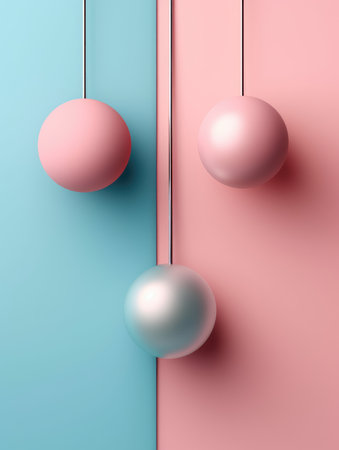 Abstract 3d rendering of pastel pink and blue background with spheres.の素材