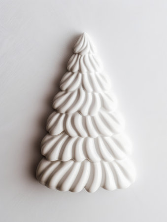 Christmas tree made of white meringues on a white background.の素材