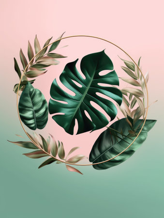 Creative layout made of tropical leaves. Flat lay. Nature conceptの素材