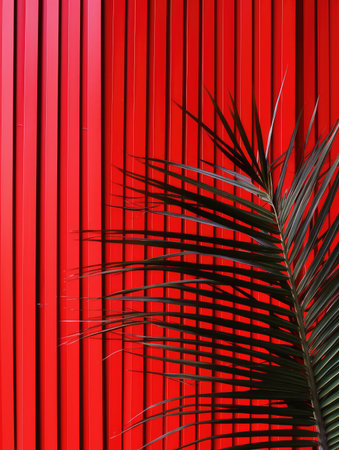 Tropical palm leaf on a red background. 3d renderingの素材