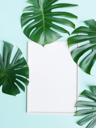 Creative layout made of tropical leaves. Flat lay, top view minimal summer concept.の素材