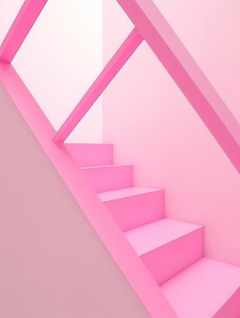 Abstract architecture background, 3d render, pink stairs in modern interiorの素材