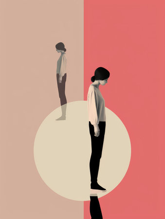 Conceptual 3D illustration of a young man and woman looking at each otherの素材