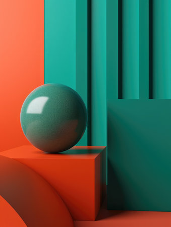 3d render of abstract geometric forms. Minimal scene with podium and sphere.の素材
