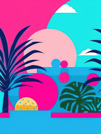 Tropical background with palm tree and sunset.の素材