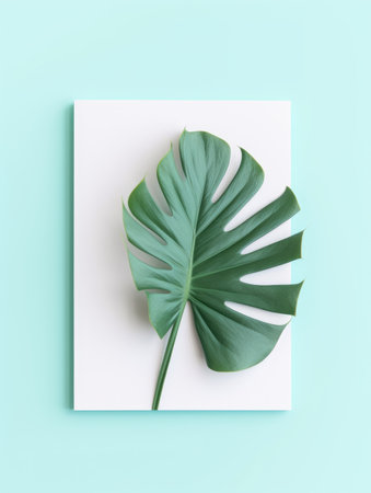 Creative layout made of monstera leaf. Flat lay, top view minimal summer concept.の素材