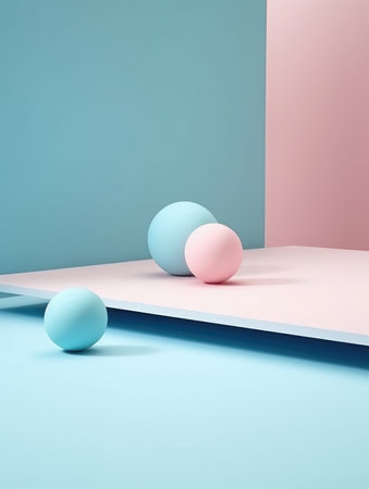 Minimalist abstract background, primitive geometrical figures, pastel colors, 3D render.の素材