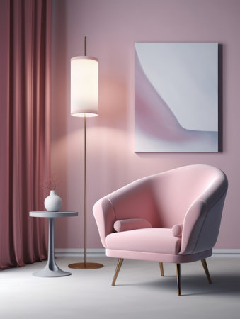 interior with pink armchair and lamp, 3d render illustrationの素材