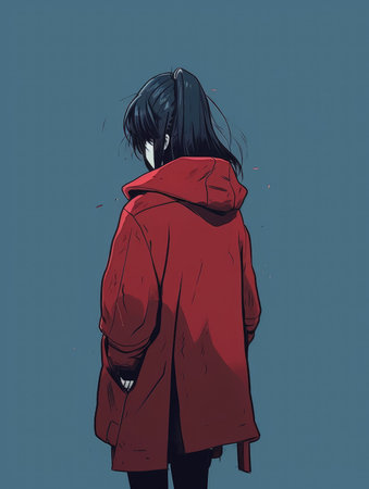 Fashion girl in sketch-style.  Girl in a red coat.の素材