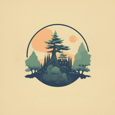 Pine tree in the forest. illustration in a flat style.の素材