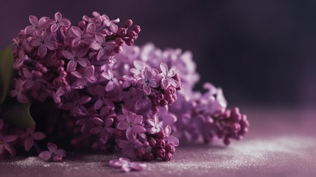 Beautiful lilac flowers on a purple background. Selective focus.の素材
