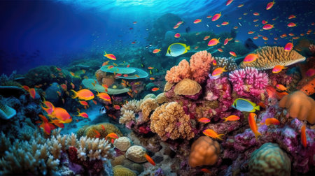 Tropical fish and hard corals on a tropical coral reefの素材