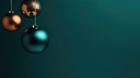 Christmas balls on a dark green background with copy space for your textの素材