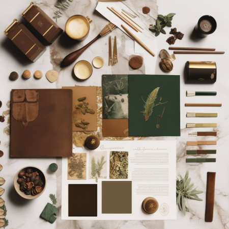 Flat lay of branding mock-up templatele background.の素材