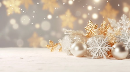 Christmas background with decorative holiday design elements. Festive background with christmas ornament decoration, Copy space. banner and poster. generative aiの素材