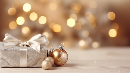 Christmas background with decorative holiday design elements. Festive background with christmas ornament decoration, Copy space. banner and poster. generative aiの素材