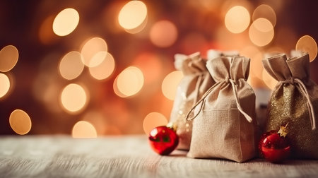 Christmas background with decorative holiday design elements. Festive background with christmas ornament decoration, Copy space. banner and poster. generative aiの素材