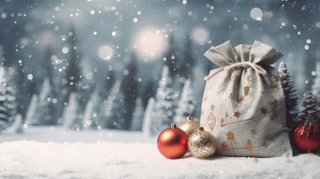 Christmas background with decorative holiday design elements. Festive background with christmas ornament decoration, Copy space. banner and poster. generative aiの素材