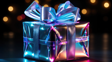 Christmas background with festive gift box. holiday gift box. Festive New Year template for postcard and banner design. greeting card generative aiの素材