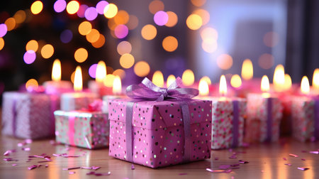 Christmas background with festive gift box. holiday gift box. Festive New Year template for postcard and banner design. greeting card generative aiの素材