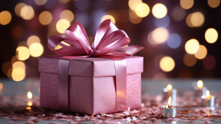 Christmas background with festive gift box. holiday gift box. Festive New Year template for postcard and banner design. greeting card generative aiの素材