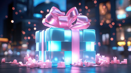 Christmas background with festive gift box. holiday gift box. Festive New Year template for postcard and banner design. greeting card generative aiの素材