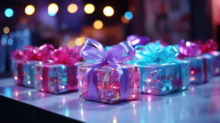 Christmas background with festive gift box. holiday gift box. Festive New Year template for postcard and banner design. greeting card generative aiの素材