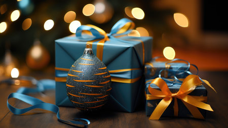 Christmas background with festive gift box. holiday gift box. Festive New Year template for postcard and banner design. greeting card generative aiの素材