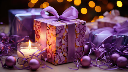 Christmas background with festive gift box. holiday gift box. Festive New Year template for postcard and banner design. greeting card generative aiの素材