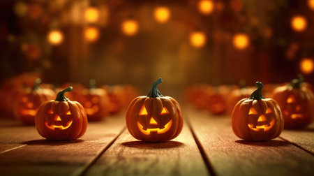 Pumpkin orange glows angry face. Pumpkin glows in the night for Halloween. generative aiの素材