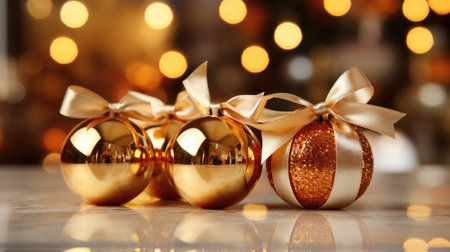 Christmas background decoration baubles balls hanging. Decorative beautiful Ball. Xmas Ornament Balls. Festive New Year template for postcard and banner design. generative aiの素材