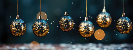 Christmas background decoration baubles balls hanging. Decorative beautiful Ball. Xmas Ornament Balls. Festive New Year template for postcard and banner design. generative aiの素材