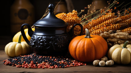 Pumpkins autumn harvest background for halloween. generative aiの素材