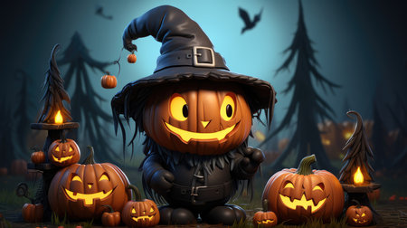 Pumpkin orange glows angry face. Pumpkin glows in the night for Halloween. generative aiの素材