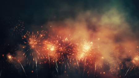 Abstract colored firework background with free space for text. bright fireworks. Background night festive fireworks in the sky. generative aiの素材