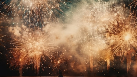 Abstract colored firework background with free space for text. bright fireworks. Background night festive fireworks in the sky. generative aiの素材