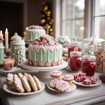 Christmas food baking cookies sweets. Merry christmas and happy new year. Festive background. generative aiの素材