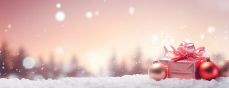 Horizontal Christmas banner, web poster, header cap for website. Merry Christmas and Happy New Year. Festive bright beautiful background. generative aiの素材