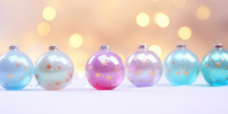 Christmas balls. Merry Christmas and Happy new year. Festive background with xmas decoration ballsの素材