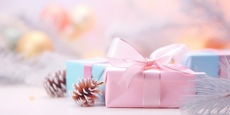 Merry Christmas and Happy new year. Festive background with gift boxes. Christmas gift boxの素材