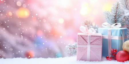 Merry Christmas and Happy new year. Festive background with gift boxes. Christmas gift boxの素材