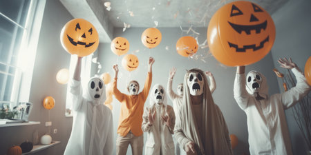 Happy halloween. children in costumes and makeup holiday happy halloweenの素材